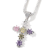 Ice Flowers Cross Pendant